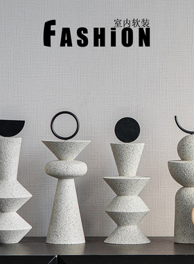 新品创意几何柱子摆件现代轻奢抽象树脂工艺品样板间玄关软装饰品