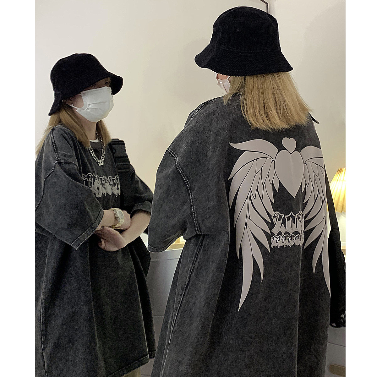 中性2023夏装水洗做旧复古美式短袖T恤男女夏季半袖-C307-T97-P43图片