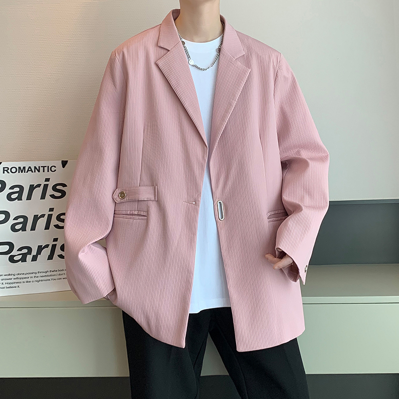 粉色小西装外套男春秋季高级感痞帅休闲西服上衣C307A-A85-P85