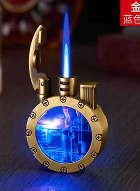 新款圆形透明油仓金属摇臂煤油打火机复古防风创意LED礼品打火机
