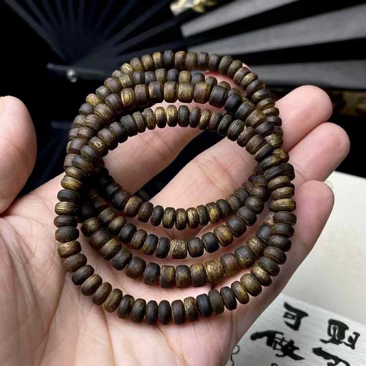 保真绿奇楠沉香手串算盘珠棋楠随型手链佛珠念珠文玩厂家约6mm