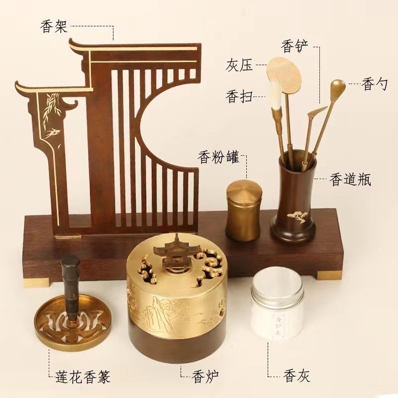 徽派风新中式香薰套装香篆炉纯铜摆件印象徽州系列打篆套装