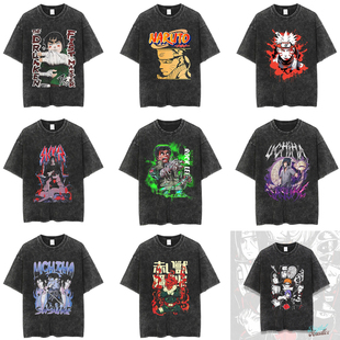 NARUTO火影忍者体恤日漫短袖佐助须佐能乎印花T恤水洗做旧t-shirt