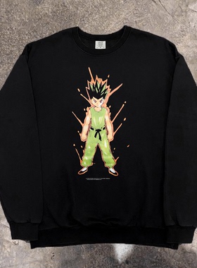 1998全职猎人Hunter潮动漫印花圆领落肩卫衣男女黑色长袖百搭上衣