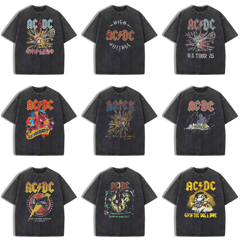 AC/DC乐队纯棉圆领摇滚短袖T恤