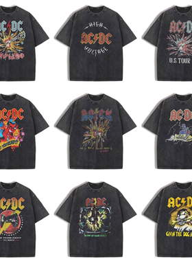 AC/DC乐队复古美式街头小众vintage男女宽松纯棉圆领摇滚短袖T恤U