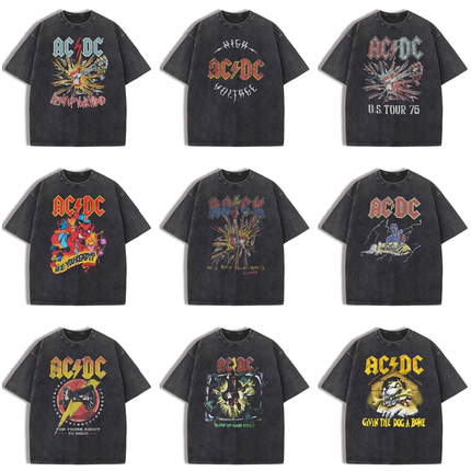 AC/DC乐队复古美式街头小众vintage男女宽松纯棉圆领摇滚短袖T恤U