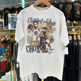 美式复古StephenCurry篮球史蒂芬库里球星印花短袖T恤男宽松半袖U