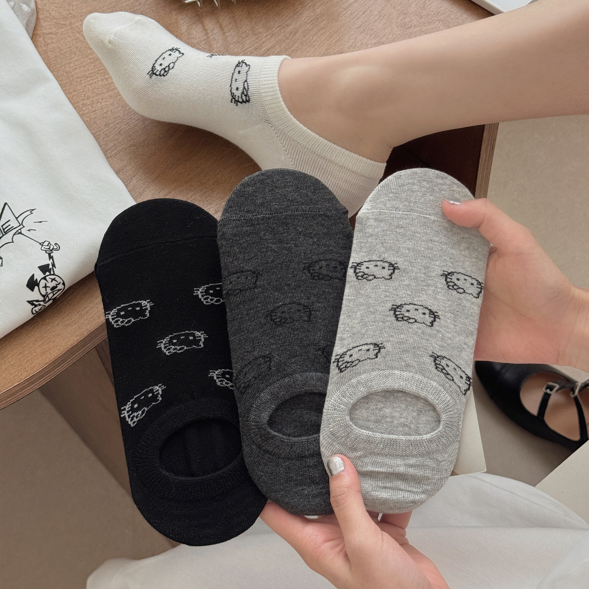 袜子女夏季隐形船袜ins潮日系可爱卡通小猫低帮浅口棉袜KT猫百搭