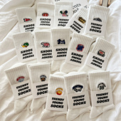 白色袜子女中筒袜ins潮卡通刺绣情侣男款 黑色运动长筒袜百搭韩版