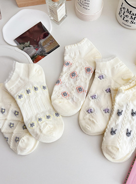 白色袜子女纯棉短袜春夏季薄款日系甜美花边学生低帮浅口运动船袜