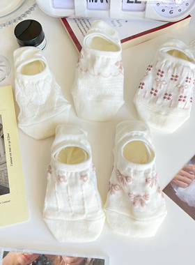 硅胶不掉跟浅口隐形船袜白色日系袜子女夏季薄款透气纯棉甜美短袜