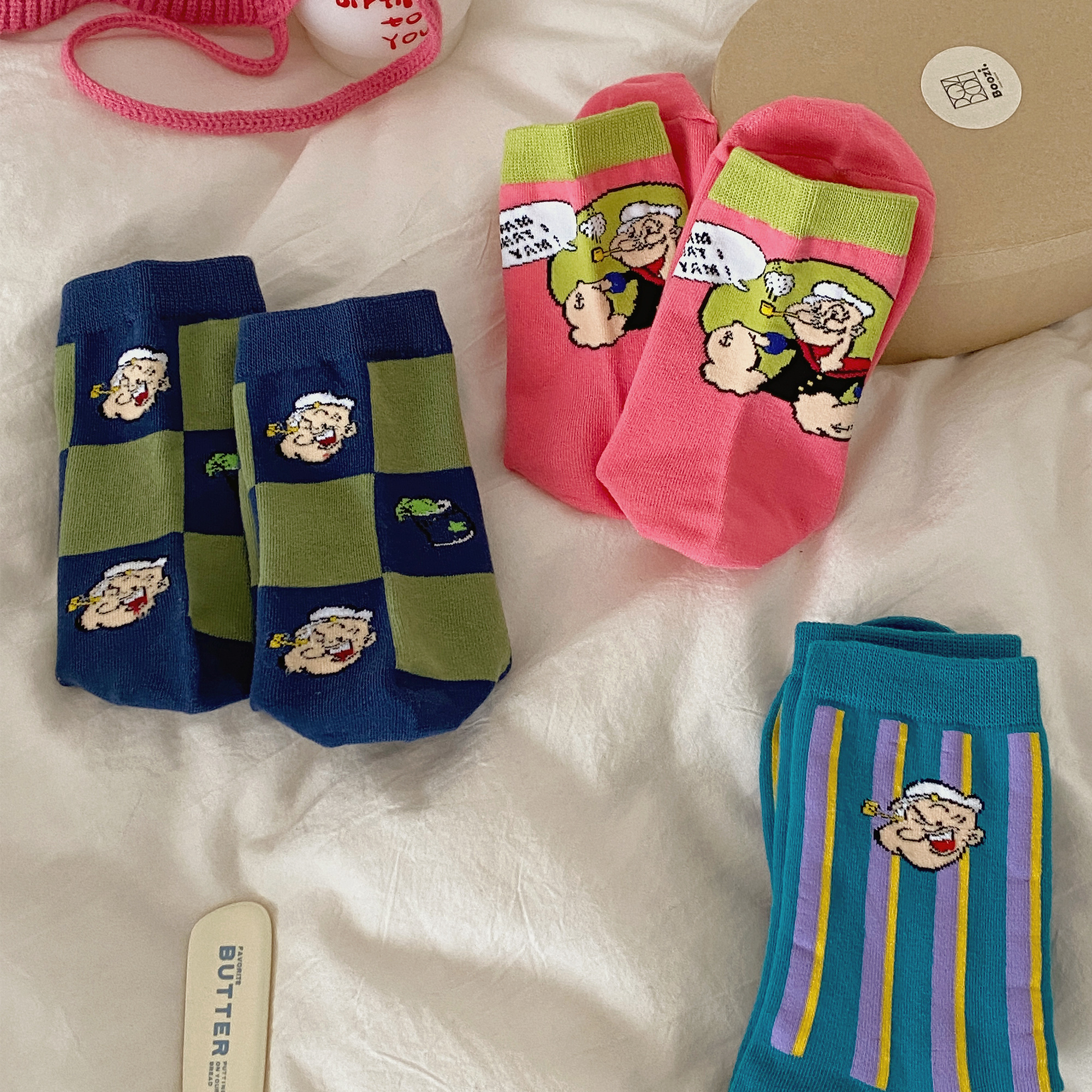 韩版卡通袜子女动漫大力水手可爱中筒袜插画潮袜学院风ins潮网红