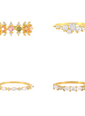 S925纯银镶钻轻奢戒指欧美时尚潮流简约彩钻ins戒指几何首饰指环