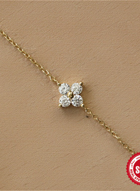 S925银镀金纯银手链女细款迷你款四叶花草小众轻奢设计感气质手链