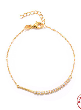 S925纯银个性设计镶钻方块长条女士手链速卖通畅销潮流INS风首饰