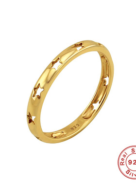 S925纯银个性闪烁星空戒指速卖通热销时尚简约创意款星星戒指指环