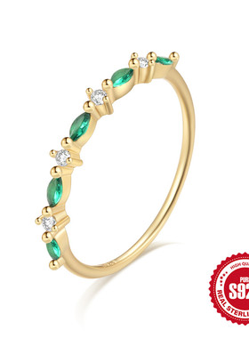 S925纯银小清新甜美戒指绿锆石戒环森系搭配日常轻奢多钻百搭戒指