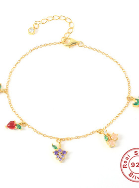 S925纯银水果手链 亚马逊热销时尚百搭创意INS几何精美水果篮手链