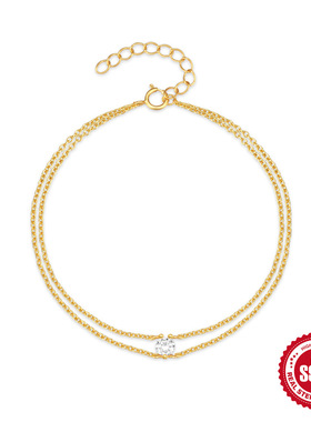 s925纯银双层链条镶钻手链