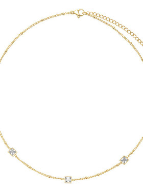 欧美优雅正方块组合链条精细锁骨链彩色镶钻项链镀K真金持久保色