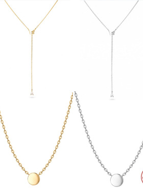 S925纯银圆牌光面吊坠蝴蝶链条镶钻锁骨项链韩版小众高级感锁骨链