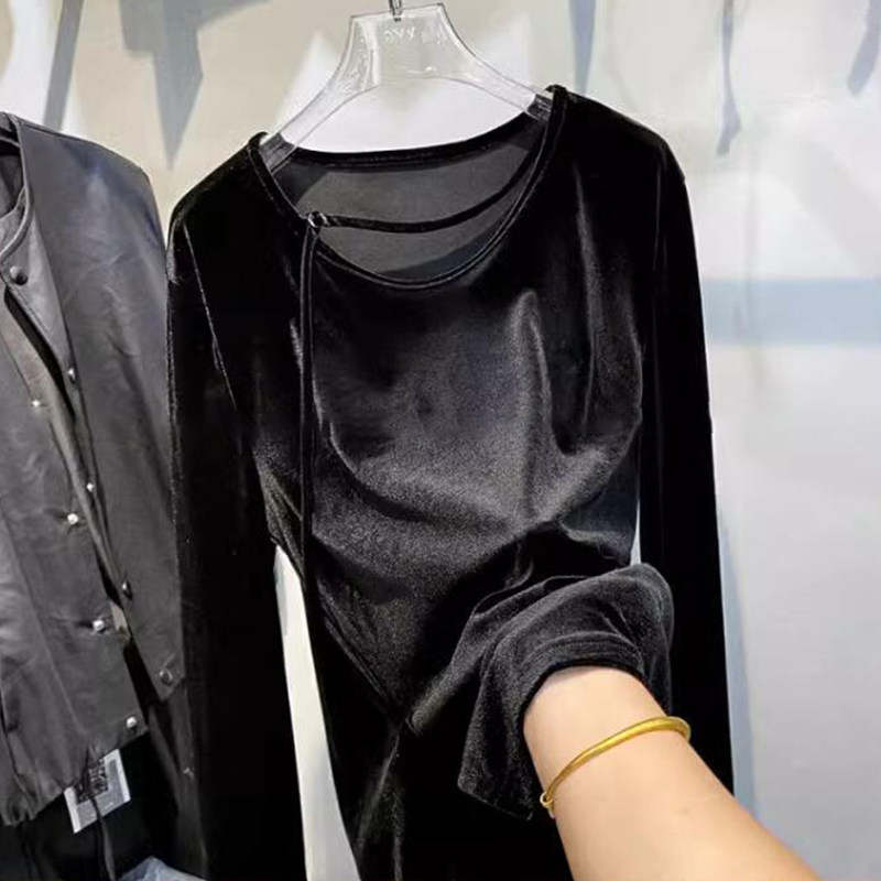 上衣女大码丝绒女复古设计感长袖