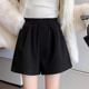 外穿毛呢阔腿短裤 黑色羊绒短裤 女秋冬弹力松紧腰高腰通勤遮臀裙裤
