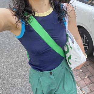 露背吊带背心女内搭镂空外穿拼色领口袖 打底上衣 口设计感纯棉无袖
