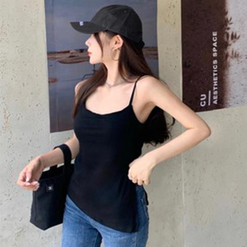 侧开叉吊带背心韩版带胸垫大码女