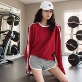 减龄洋气夏装 时尚 网红休闲运动服两件套女 套装 本命年红色上衣短裤