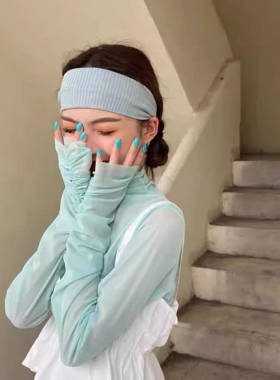 微透薄纱打底衫女夏高领大码叠穿罩衫多巴胺色网纱上衣时尚防晒衣