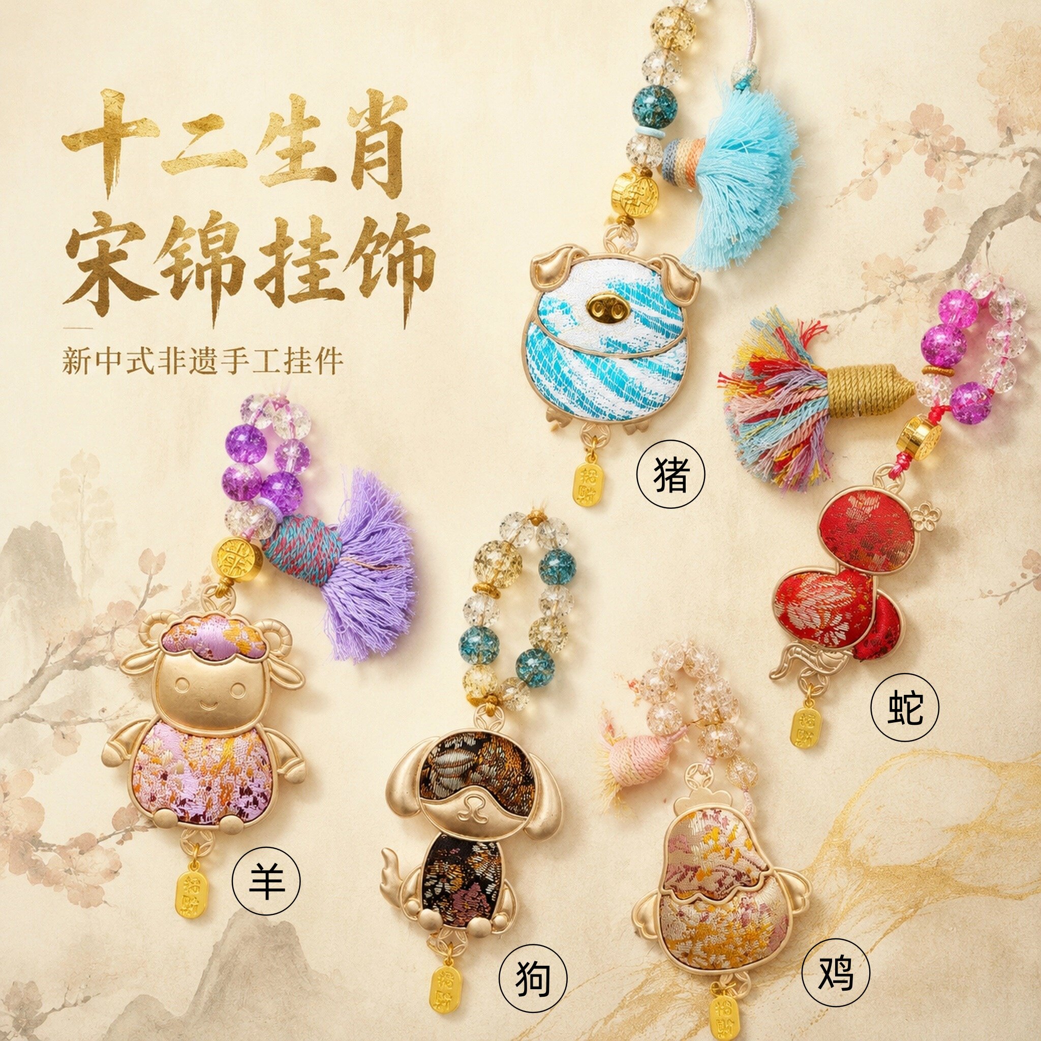 十二生肖新中式传统宋锦挂件