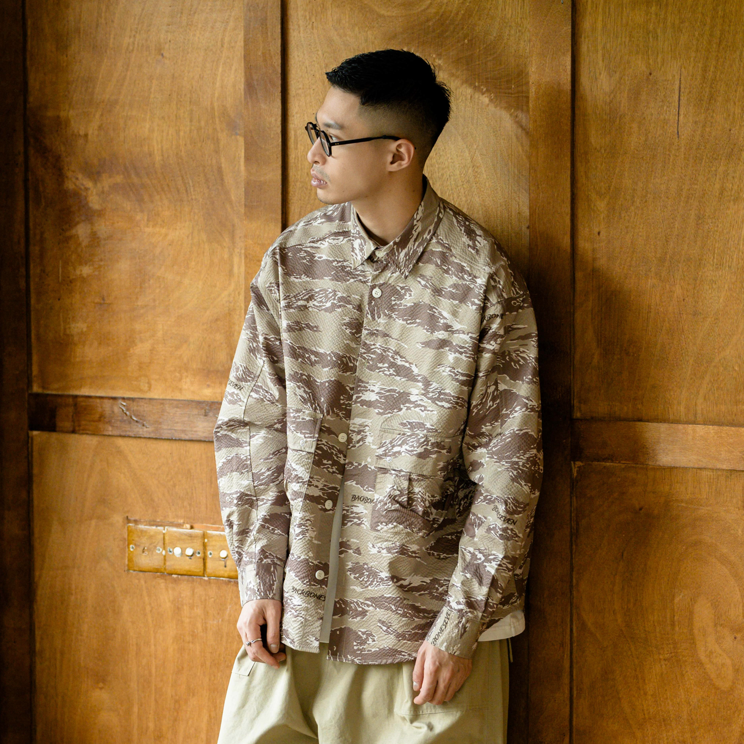 BBS虎纹迷彩泡泡纱工装衬衫