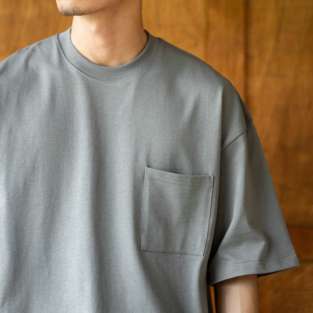 BackBoneSeven 310g纯棉小领口贴袋T恤宽松重磅日系纯色短袖TEE