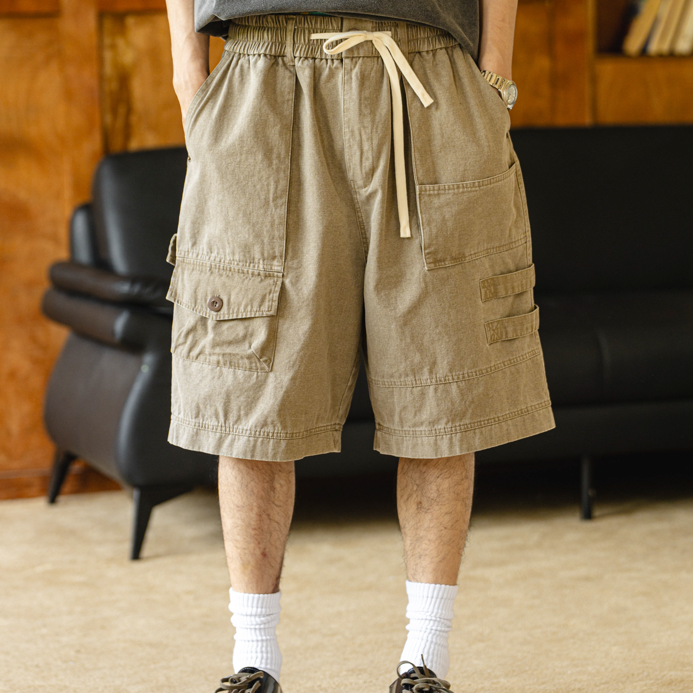 BBS复古石磨做旧工装短裤