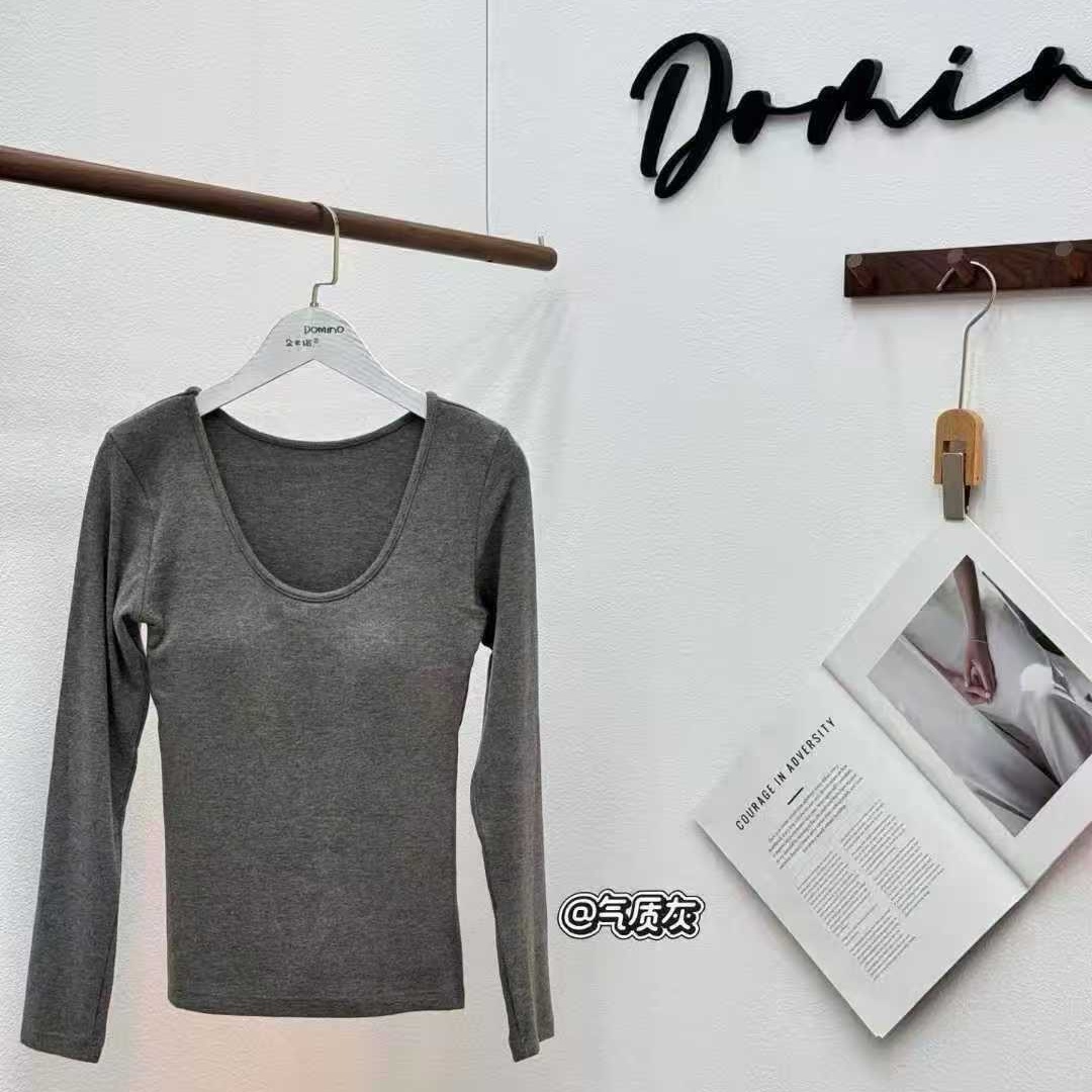 时尚大U领打底衫秋冬双面磨毛绒