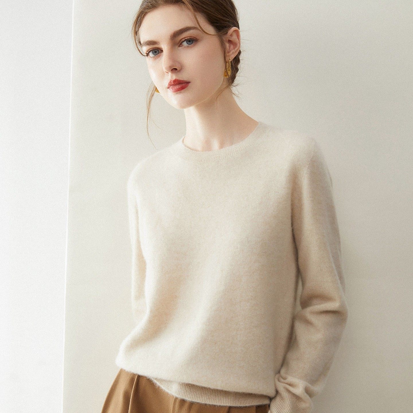 康赛妮~新款纯山羊绒衫女圆领2025秋冬纯色针织打底衫毛衣内搭,女装/女士精品,羊绒衫,淘宝优惠券,粉丝福利购,淘宝优惠卷