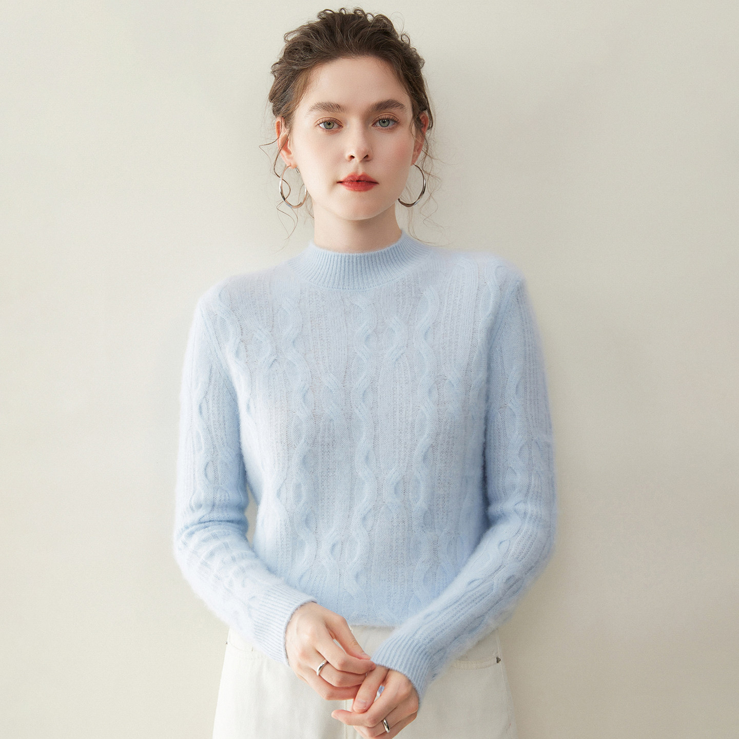 2025秋冬新款纯山羊绒衫女半高领全身绞花宽松加厚针织打底衫毛衣,女装/女士精品,羊绒衫,淘宝优惠券,粉丝福利购,淘宝优惠卷