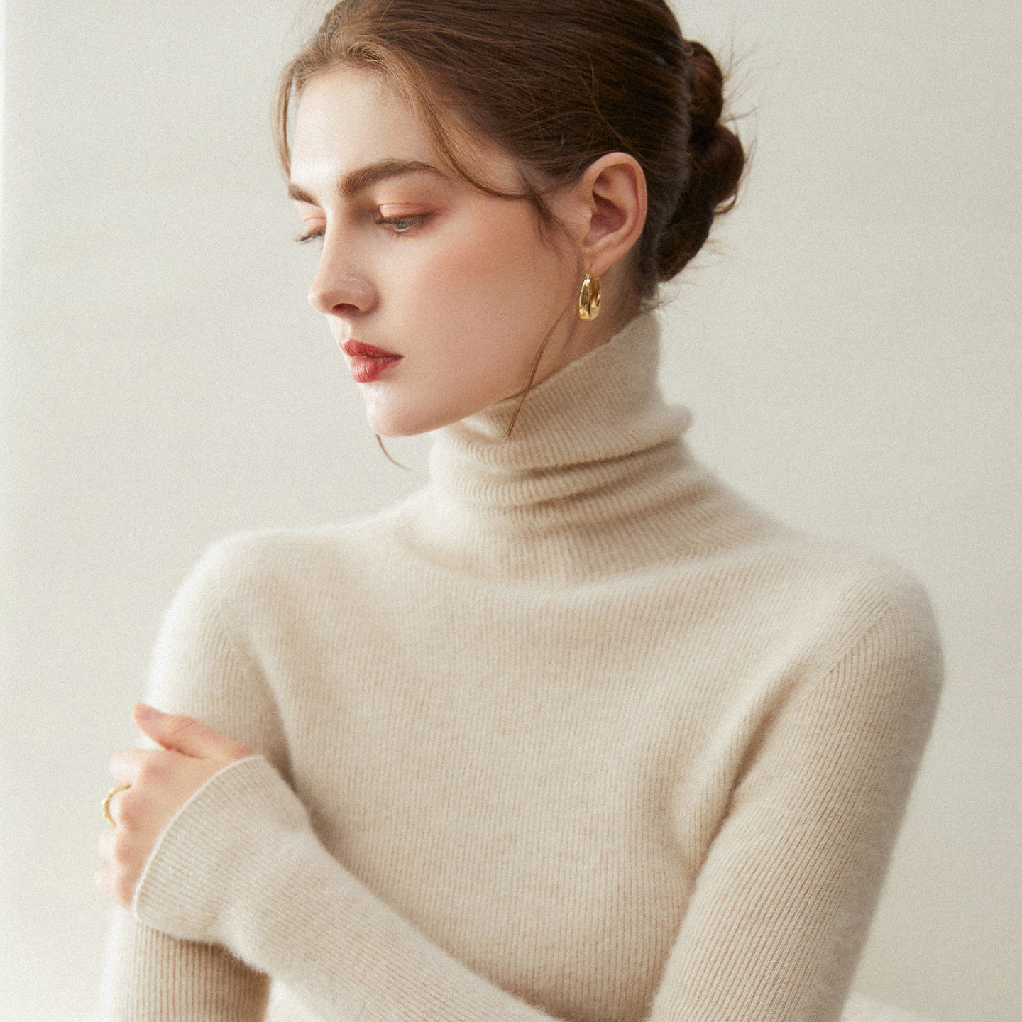 康赛妮~100%一线抽条高翻领简约风纯山羊绒衫女打底衫毛衣内搭款,女装/女士精品,羊绒衫,淘宝优惠券,粉丝福利购,淘宝优惠卷