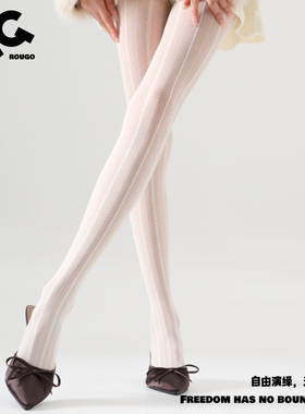 Rougo罗口白色超薄款防勾丝春夏性感连裤袜精致百搭条纹丝袜女0d
