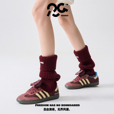 Rougo罗口金属标安可拉红袜套女秋冬搭配辣妹针织堆堆袜y2k腿套