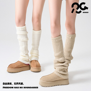 Rougo罗口羊毛70cm长筒堆堆针织袜套过膝袜子女秋冬护膝腿套y2k
