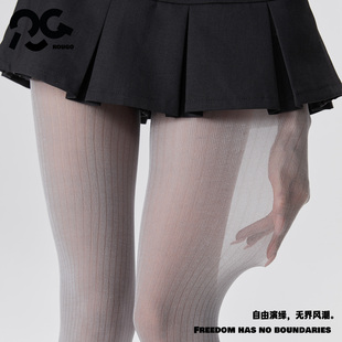 Rougo罗口莫代尔浅灰色竖条纹打底袜秋季 透肤丝袜灰丝直角跟 薄款