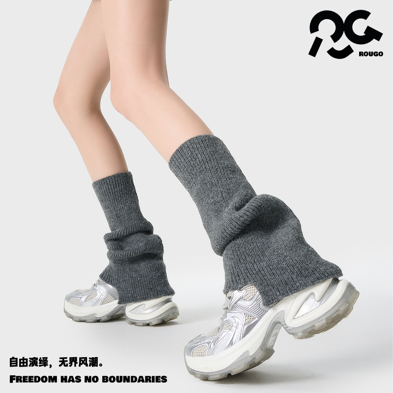 罗口Rougo喇叭口开叉针织袜套堆堆袜冬季中筒女针织y2k腿套保暖