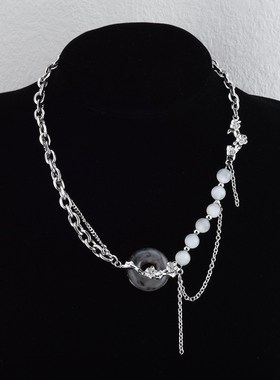 钛钢女生新中式玉石链拼搭项链