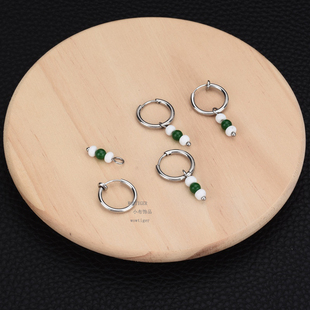 耳环女民族风彩珠钛钢耳夹潮流情侣耳坠小众感高级气质街拍耳饰男