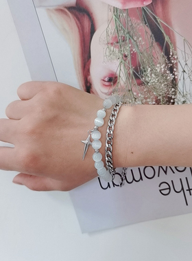 情侣钛钢潮流猫眼石手链手环