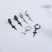 潮酷简易黑色十字星耳环个性 男十字架耳钉抖音暗黑系女孩无洞耳夹