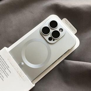 银色适用自带镜头膜磁吸16promax手机壳iphone15保护套男女款磨砂